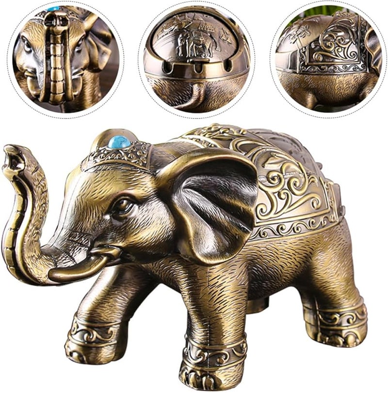 منفضة سجائر معدنية على شكل فيل بأسلوب رجعي، حاوية مقاومة للرياح للرماد، لتزيين المنزل والمكتب - Image 5